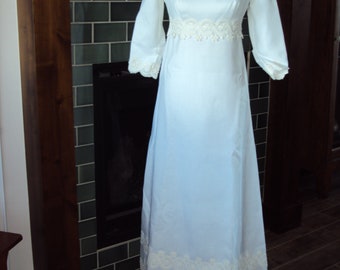 1960 Femmes Linge blanc et dentelle vénitienne / Train Robe de mariée / Robe de mariée édouardienne / Robe blanche victorienne / Empire Taille taille taille taille XS-S