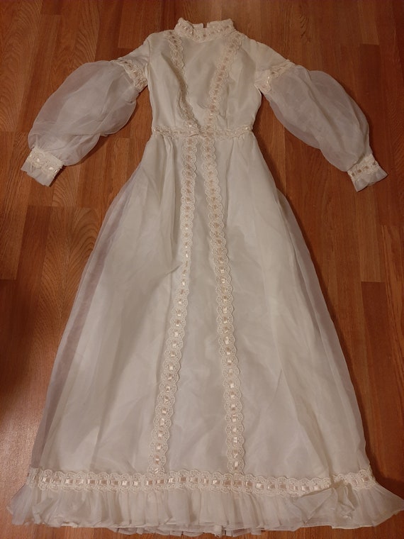 1970s Womens White Gunne Sax Style Organza And Ta… - image 9