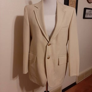 1970s Mens Cricketeer Polyester Trevira Sports Jacket Size 38-40 /Mid Century Light Tan Sports Coat/Prom/Wedding/Blazer