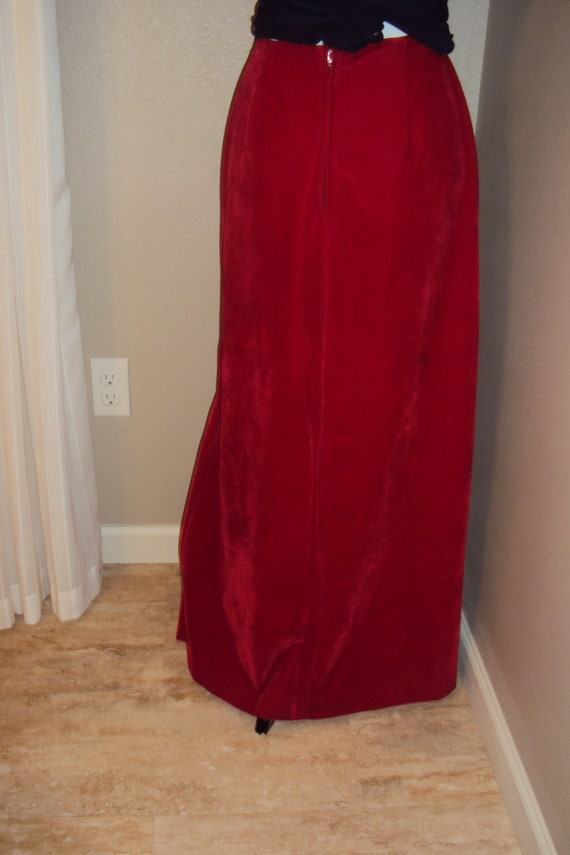 1970s Womens Cherry Red Velveteen Maxi High Waist… - image 3