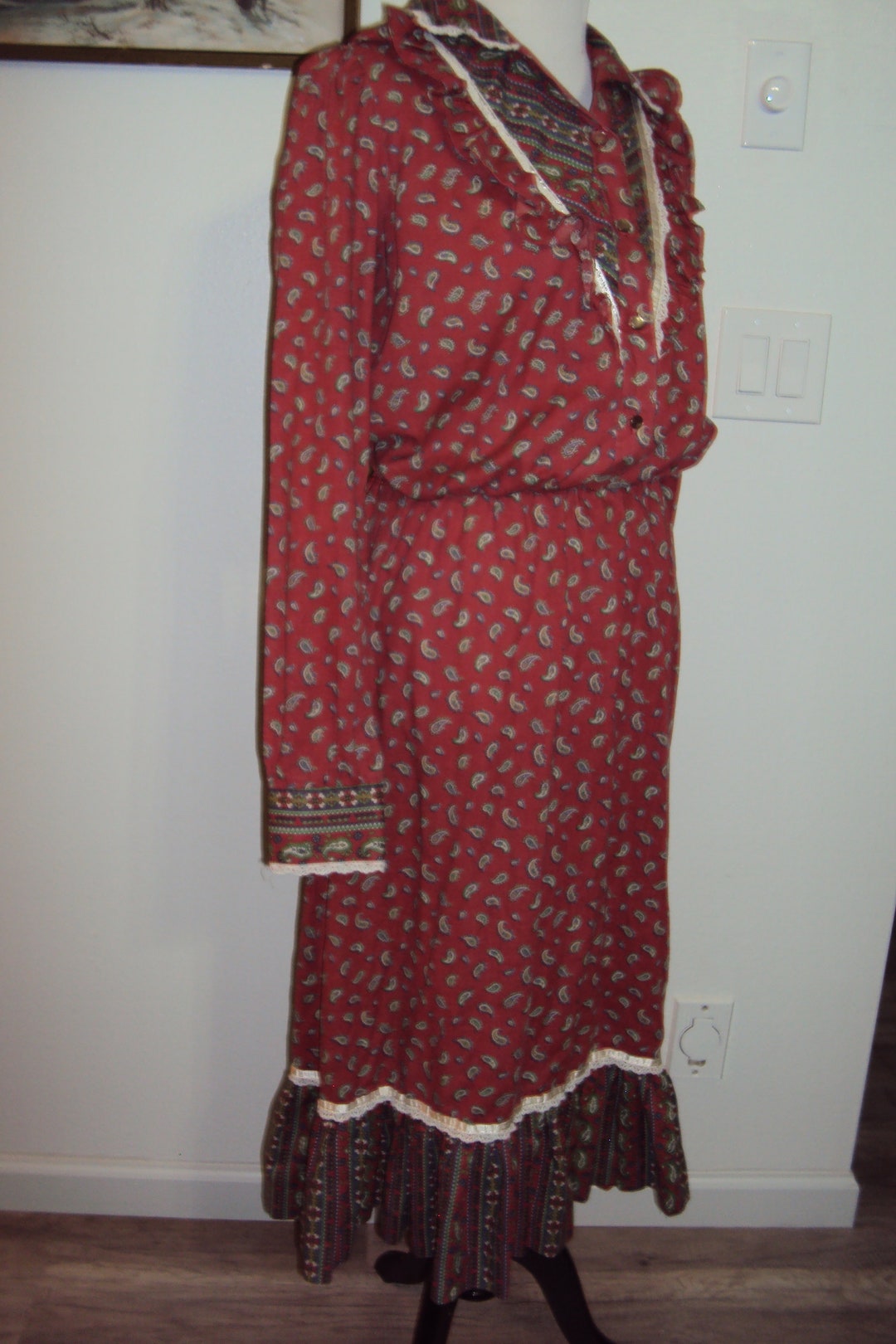 1970s/80s Womens Burnt Orange/rust/cienna Polyester/rayon Prairie Dress ...
