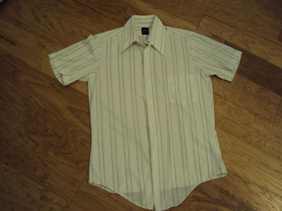 1970s Mens White Polyester/nylon Sheer Pointed Collar Knit Short