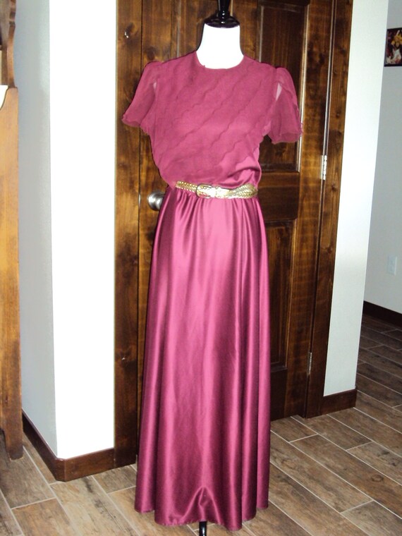 1970s Womens Spring Maroon/Burgandy Polyester/Chif