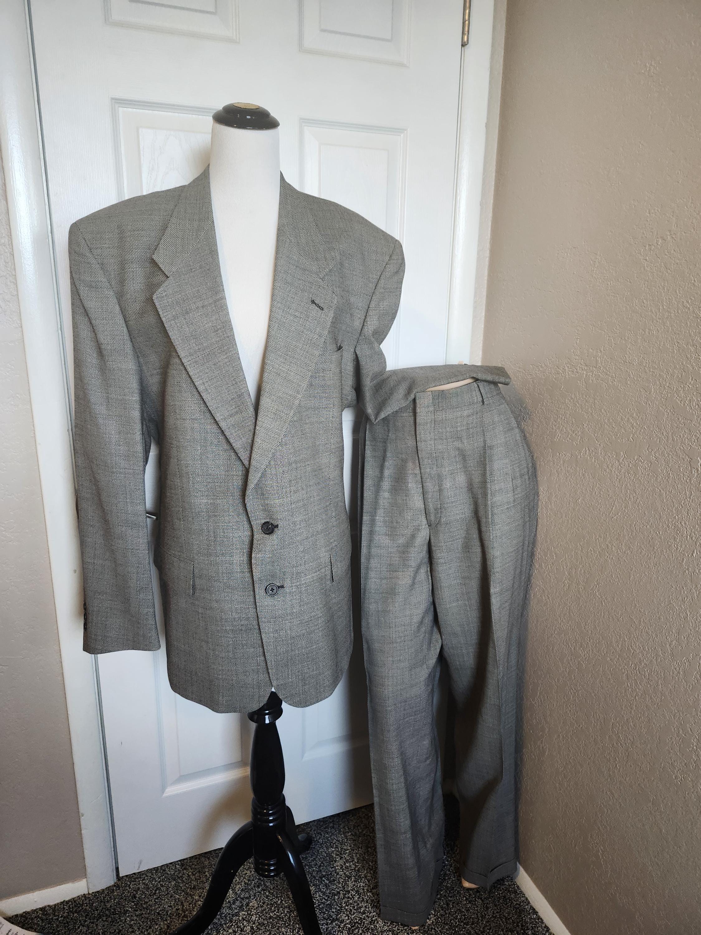 1980s Mens 2 Piece Black/gray Wool Givenchy Monsieur Suit Fully