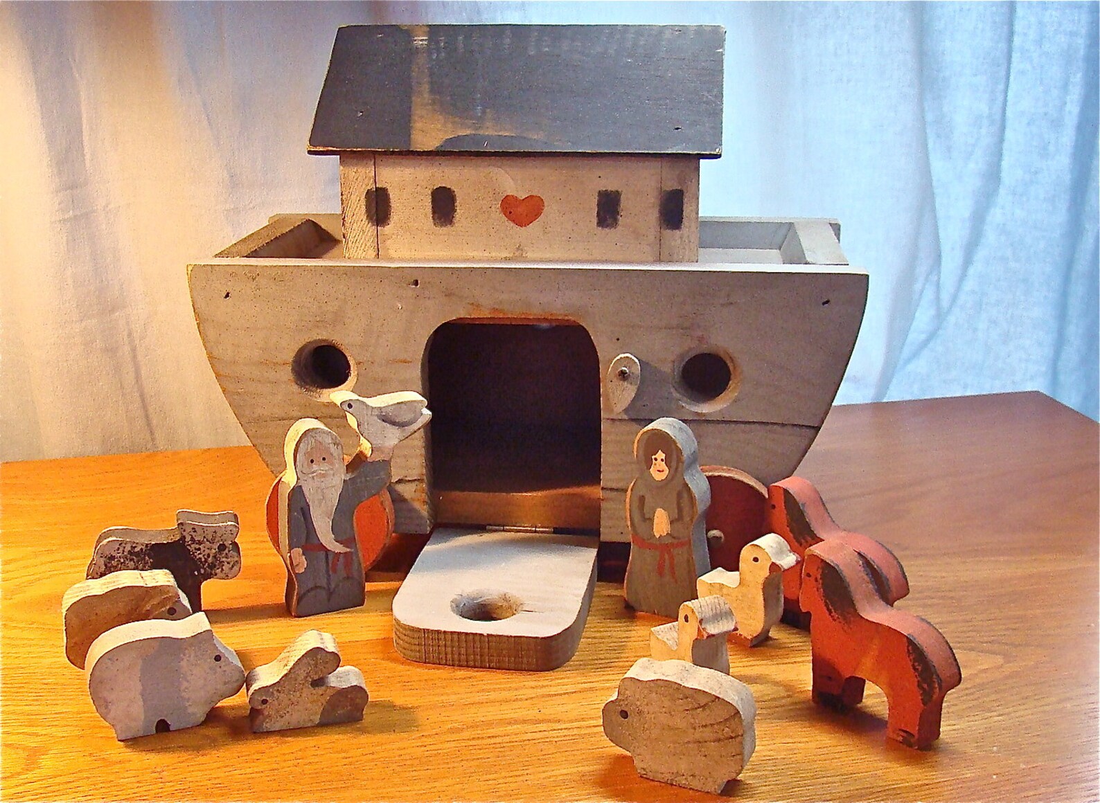 Vintage Handmade Wood Toy. Noah's Ark with Wooden Animal Etsy