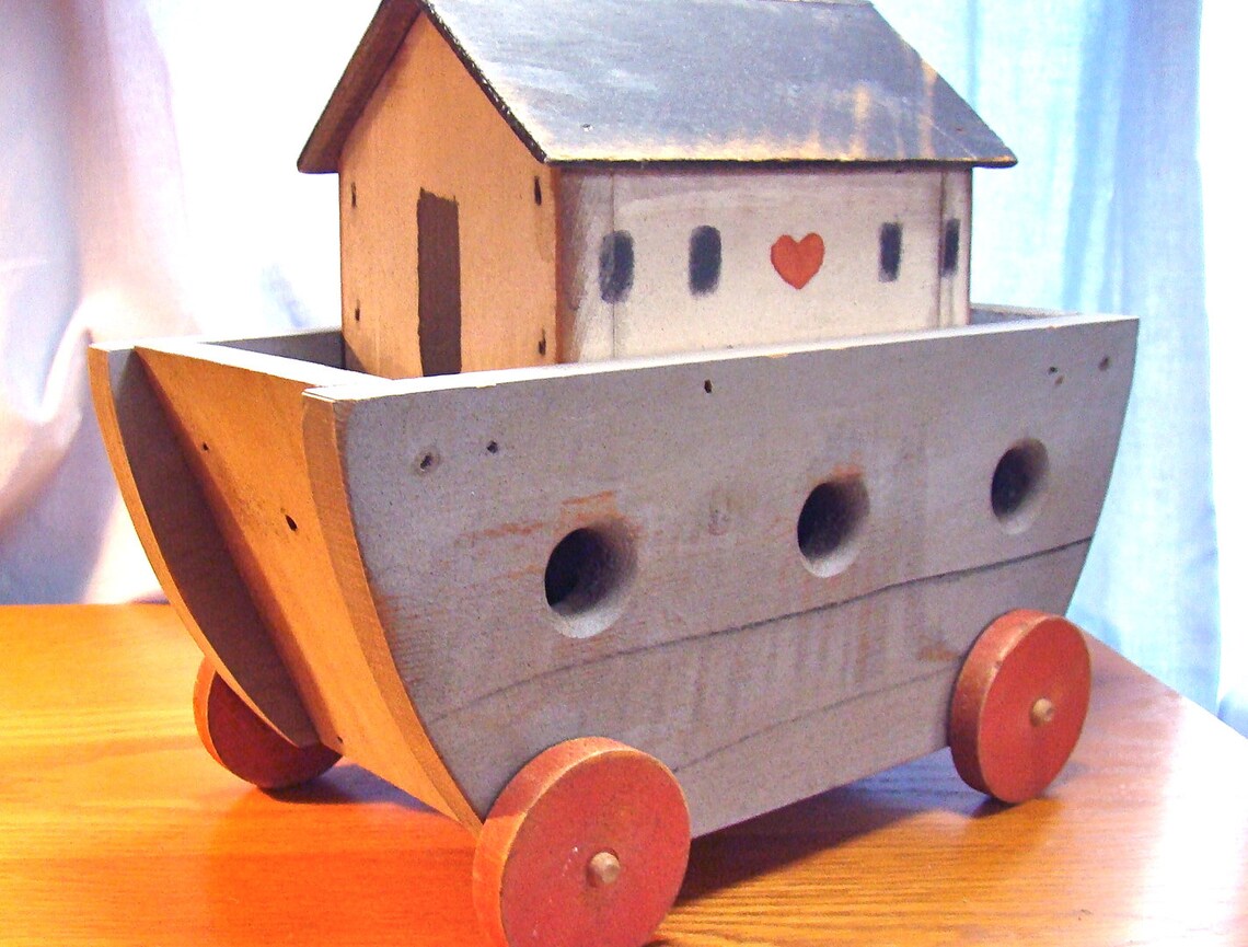 Vintage Handmade Wood Toy. Noah's Ark with Wooden Animal Etsy