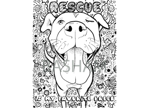 Pit Bull Terrier Rescue Dog Coloring Page Adult Coloring - Etsy
