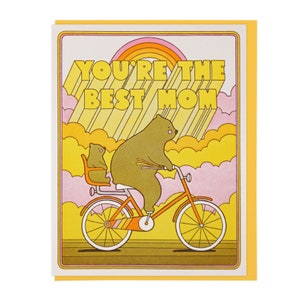 Best Mom Biking Bears Letterpress Card