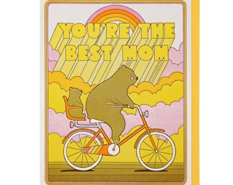 Best Mom Biking Bears Letterpress Card