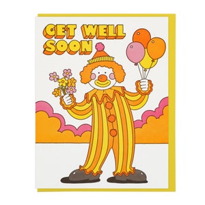 Get Well Soon Happy Clown Letterpress Card