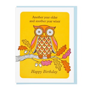 Older and Wiser Owl Letterpress Card