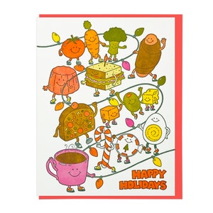 Happy Holidays Food Friends Letterpress Karte