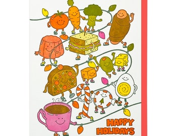 Happy Holidays Food Friends Letterpress Card