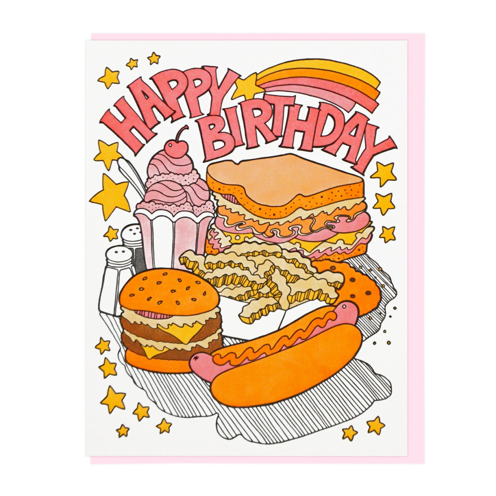 Birthday Fast Food Letterpress Card Etsy