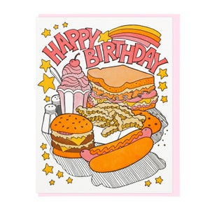 Tarjeta tipográfica de comida rápida de cumpleaños