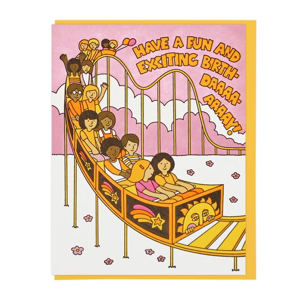 Fun and Exciting Birthday Rollercoaster Letterpress Card