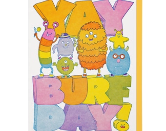 Yay Burfday Monsters Letterpress Card