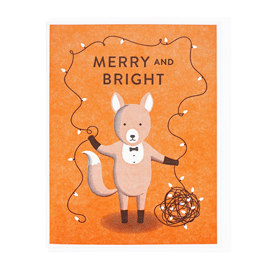 Merry and Bright Tuxedo Fox Holiday Card - Etsy