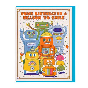 Carte typographique d’anniversaire Robot Smile