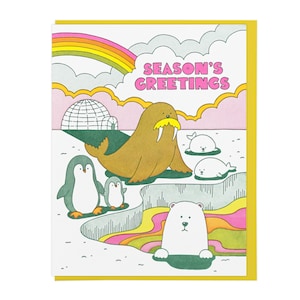 Carte typographique Joyeuses Fêtes Animaux de l'Arctique