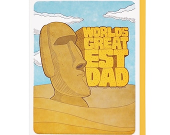 World's Greatest Dad Moai Letterpress Card