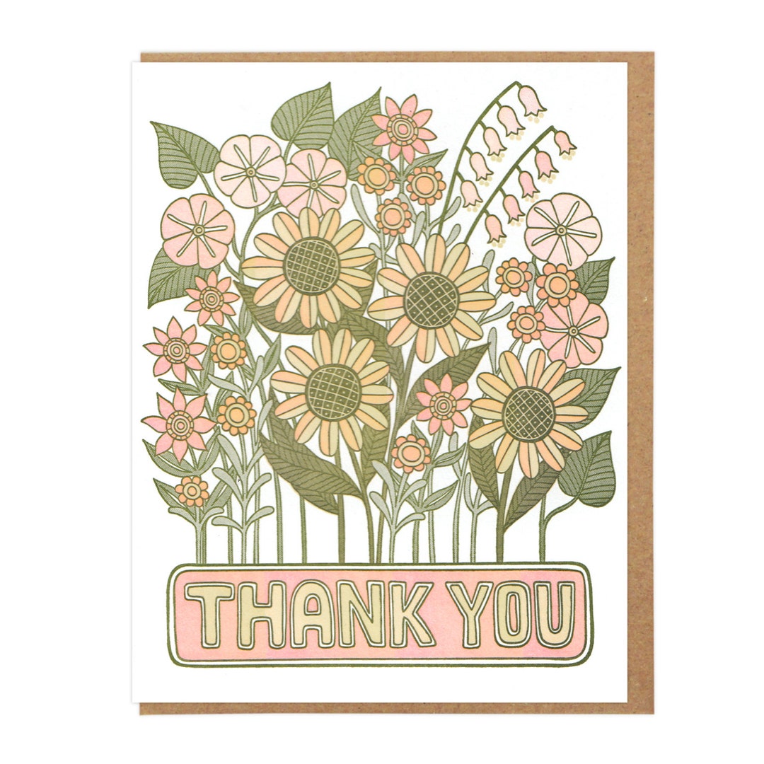 Thank You Flowers Letterpress Card - Etsy