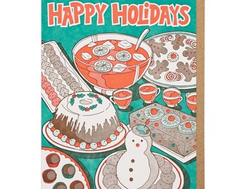 Happy Holidays Party Foods Letterpress Card