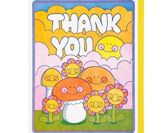 Thank You Mushrooms and Flowers Letterpress Card