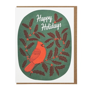 Tarjeta con impresión tipográfica de Cardinal con el mensaje "Felices fiestas"