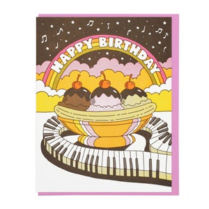 Happy Birthday Musical Banana Split Letterpress Card