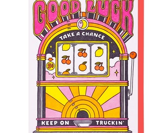 Good Luck Slot Machine Letterpress Card