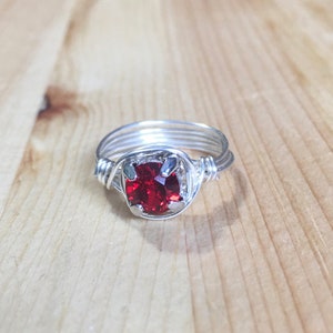 Red Crystal Swarovski wire wrapped Ring