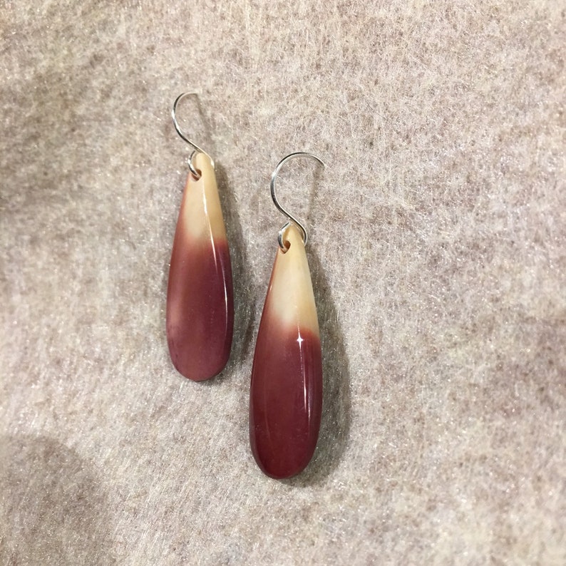 teardrop maroon and mustard Mookaite Jasper Sterling Silver Earring