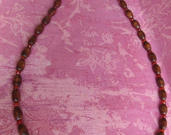 Wood barrel bead and Carnelian necklace