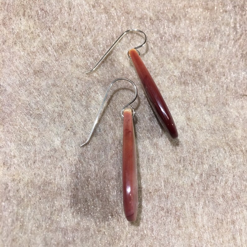 teardrop maroon and mustard Mookaite Jasper Sterling Silver Earring
