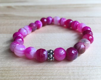 Aranceles estadounidenses pagados por el VENDEDOR Pulsera elástica de ágata fucsia facetada de 8 mm