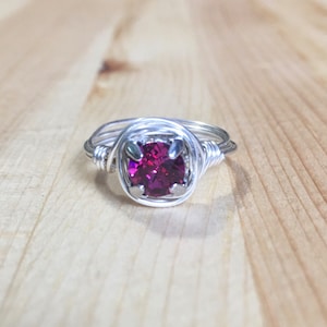 Fuchsia Crystal Swarovski wire wrapped Ring