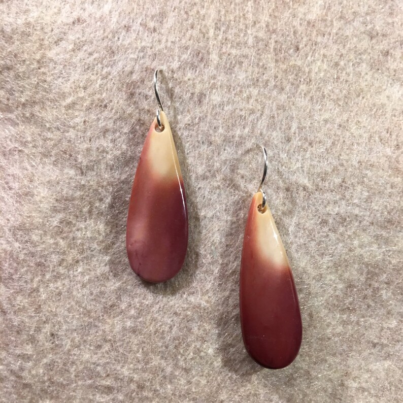 teardrop maroon and mustard Mookaite Jasper Sterling Silver Earring