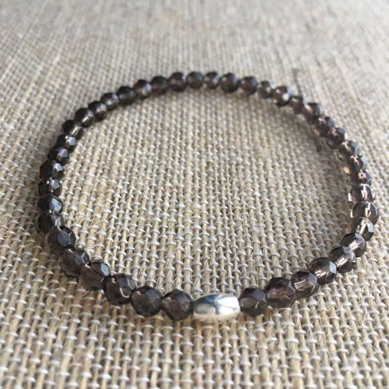 4mm Faceted Smokey Quartz Stretch Bracelet With Sterling - Etsy