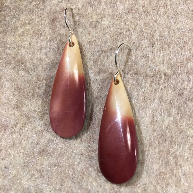 teardrop maroon and mustard Mookaite Jasper Sterling Silver Earring