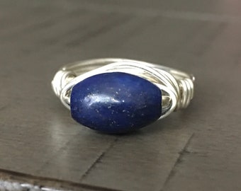 Lapis Lazuli wire wrapped Ring