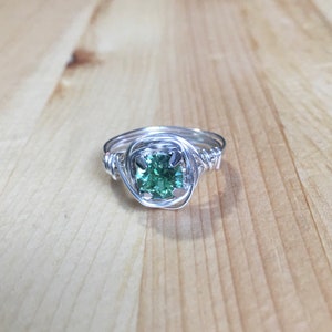 Green Crystal Swarovski wire wrapped Ring