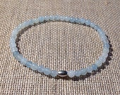 4mm Aquamarine stretch bracelet with Sterling Silver tube bead