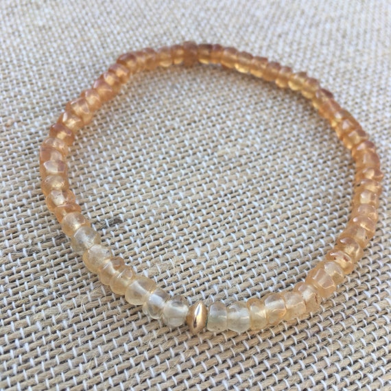 USA Tariffs paid by SELLER 6mm light Hessonite Rondelle stretch bracelet with a 14k Goldfilled bead