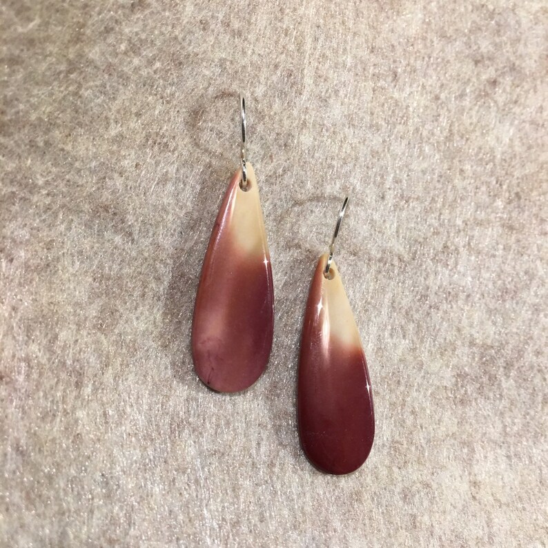 teardrop maroon and mustard Mookaite Jasper Sterling Silver Earring