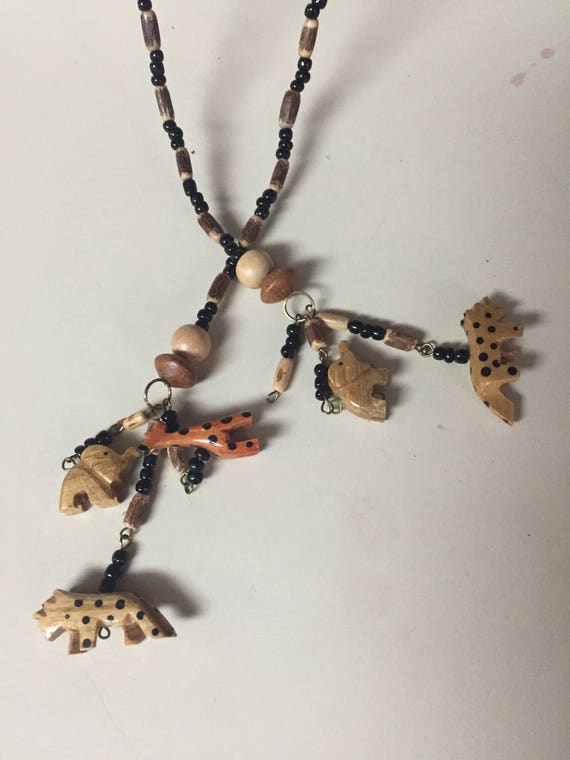 Vintage wooded & beaded safari animal necklace mi… - image 2