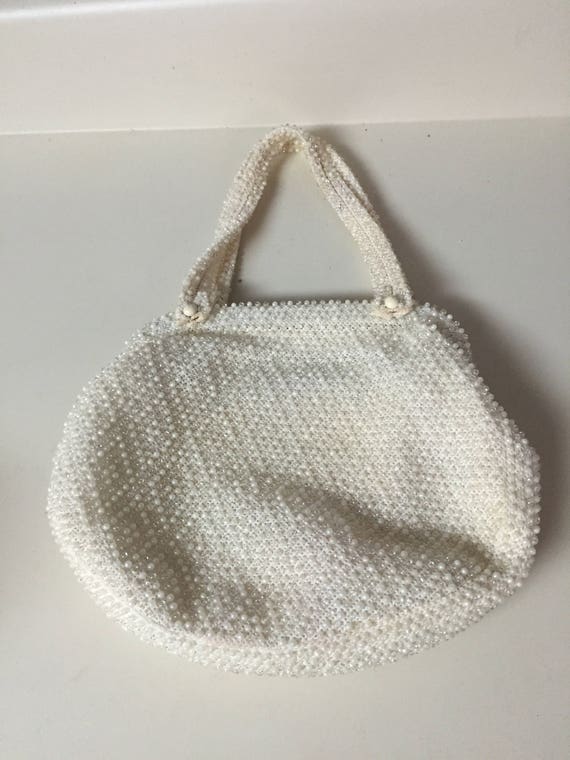 Corde bead lumured beaded cream purse & coin pouch
