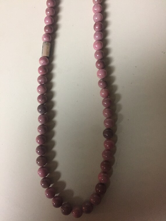 Handmade pink agate beaded necklace large wooden … - image 3