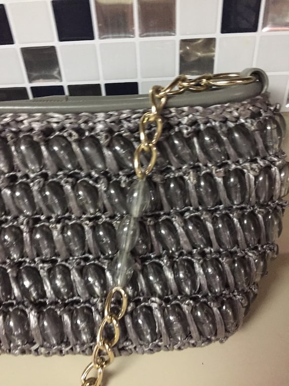 Vintage gaymode gray woven straw & beaded purse j… - image 2