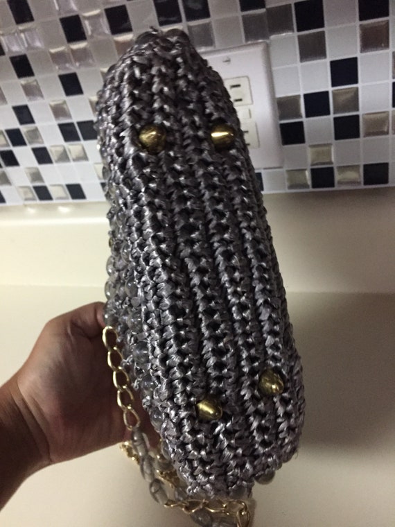 Vintage gaymode gray woven straw & beaded purse j… - image 4